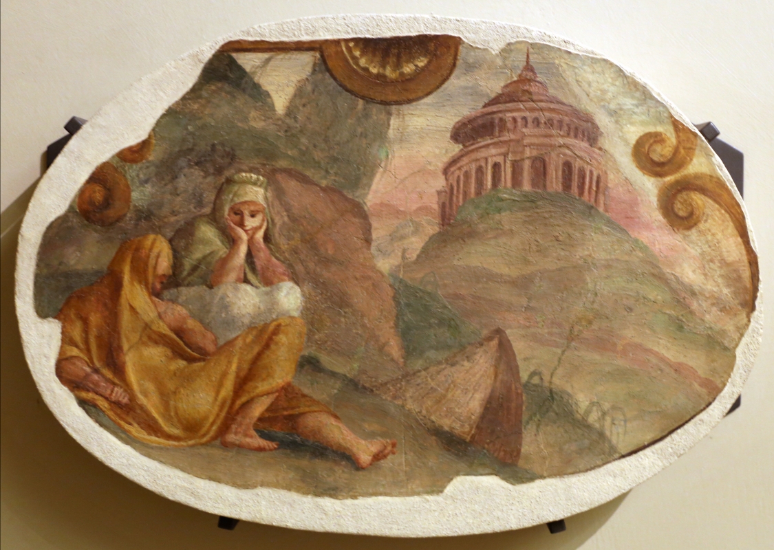 Leolio orsi, frammenti di affreschi dalla rocca di novellara, 1555-56 ca., 09 deucalione e pirra davanti al tempio di giove - Sailko