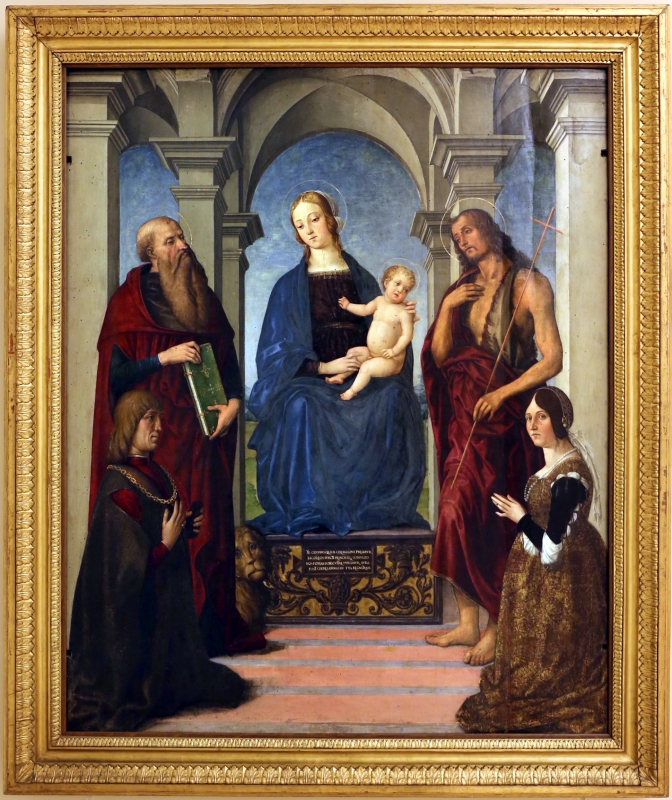 Maestro della pala rangoni, madonna col bambino tra santi e gli offerenti nicolò rangoni e bianca bentivoglio, 1490-1500 ca - Sailko