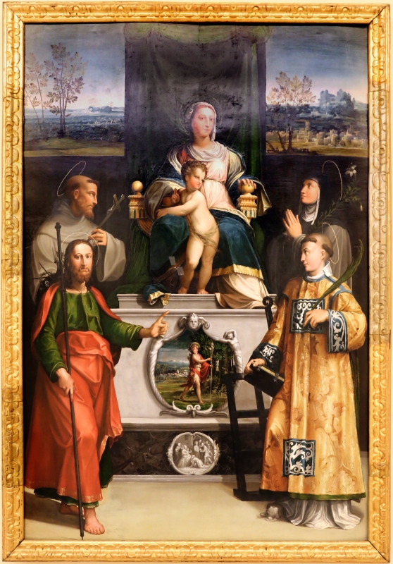 Niccolò dell'abate, madonna in trono col bambino e i ss. francesco, chiara, jacopo e lorenzo, 1540-41 ca. 01 - Sailko
