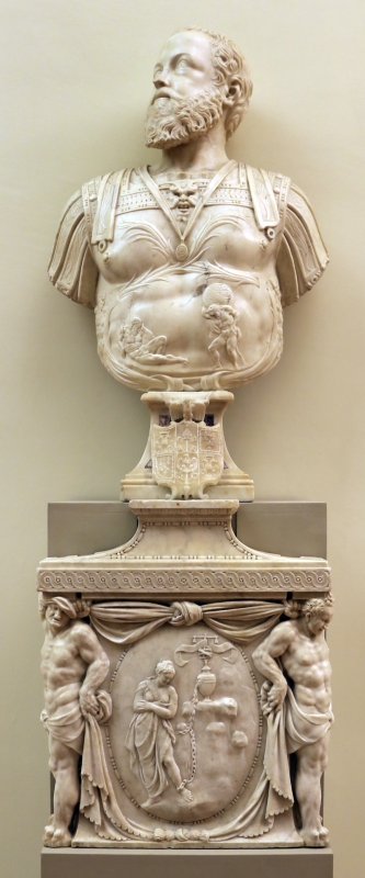Prospero sogari spani detto il clemente, busto del duca ercole II d'este con base con allegoria della pazienza, 1554, 01 - Sailko