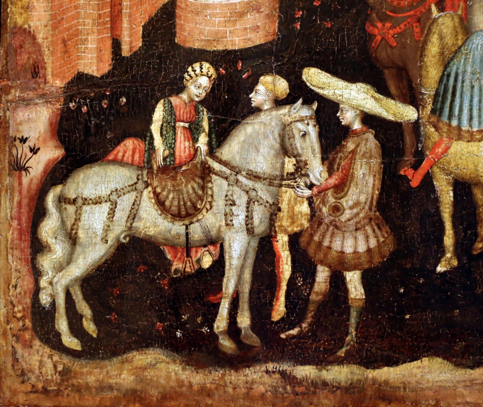 Secondo maestro di carpi, leggenda di san giovanni boccadoro (crisostomo), 1430 ca. 03 donna a cavallo - Sailko