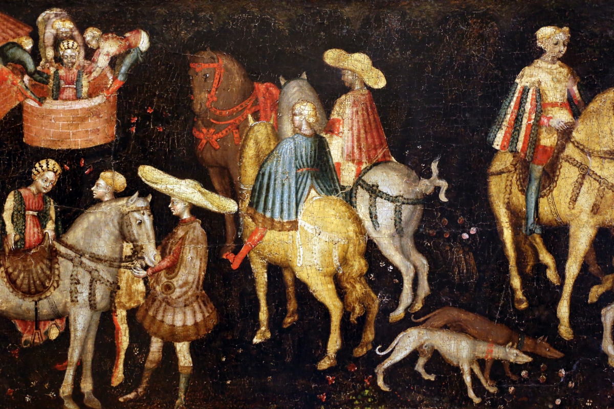 Secondo maestro di carpi, leggenda di san giovanni boccadoro (crisostomo), 1430 ca. 04 cavalieri - Sailko