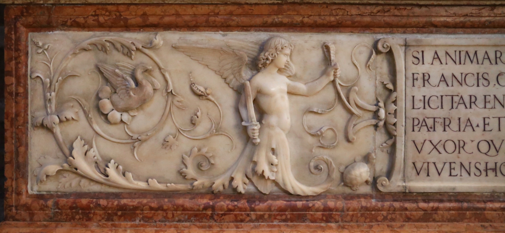 Bartolomeo spani, monumento funebre di francesco molza, 1516, 02 girali con angelo armato di spada - Sailko