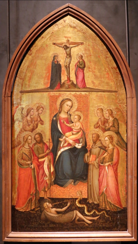 Giuliano di simone ricci, madonna col bambino in trono e quattro angeli, santi e crocifissione, 1380-1400 ca. 01 - Sailko