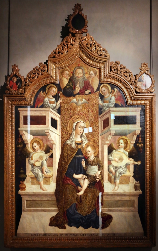 Jacopo loschi, madonna in trono col bambino, angeli e il padre e eterno, 1471, da s. agostino a parma 01 - Sailko