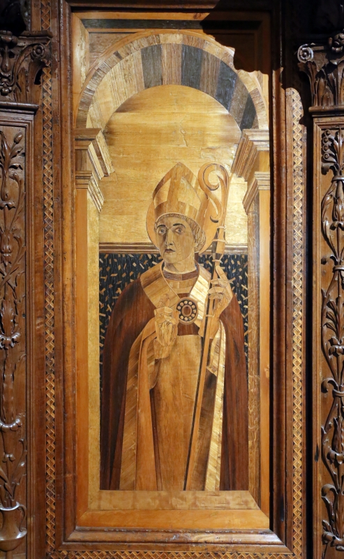 Bernardino da lendinara, due tronetti lignei con vedute di città e i ss. ilario e giovanni battista, 1494, 03 - Sailko