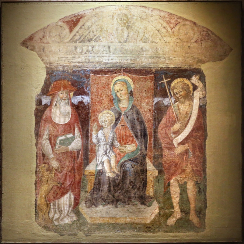 Jacopo loschi, madonna col bambino in trono tra i ss. girolamo e giovanni in battista, 1480-90 ca., fda s. girolamo a parma - Sailko