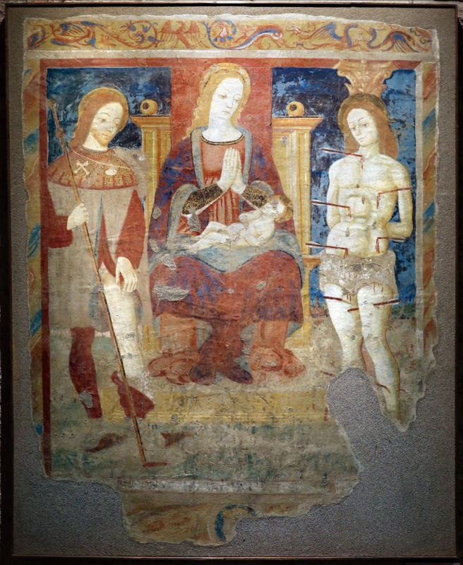 Scuola parmense, madonna col bambino in trono tra i ss. rocco e sebastiano, 1490 ca, dal castello di torrechiara - Sailko