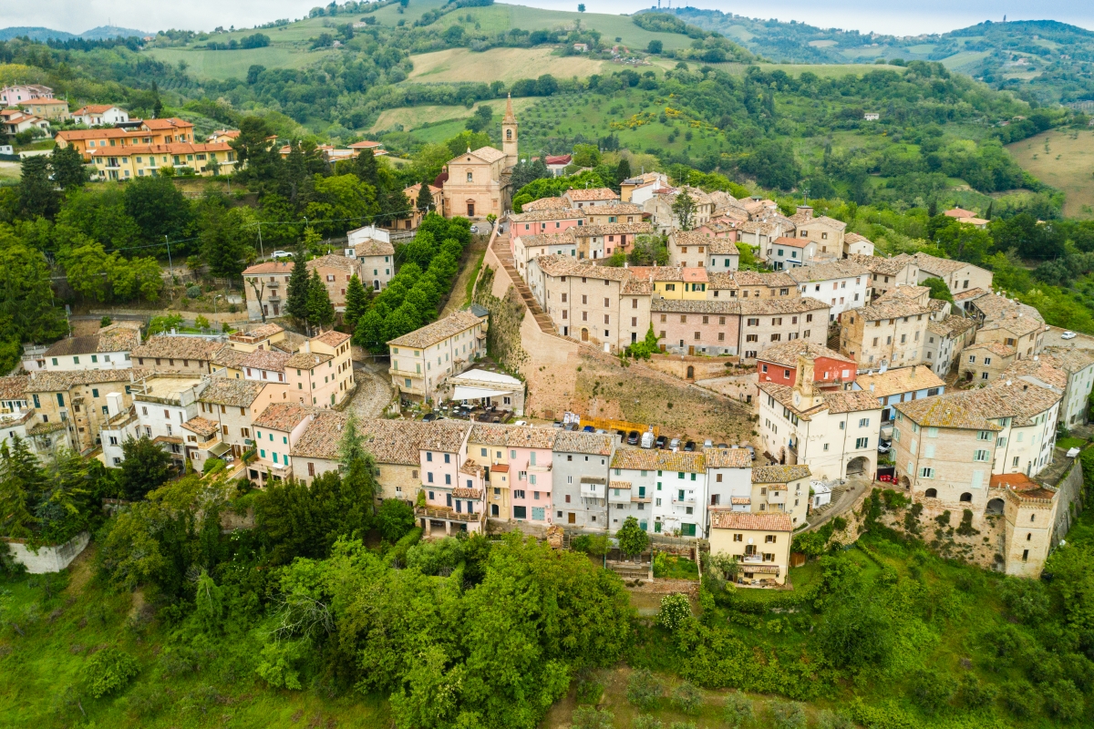 Aerial view of the village of Cartoceto - ENIT SpA