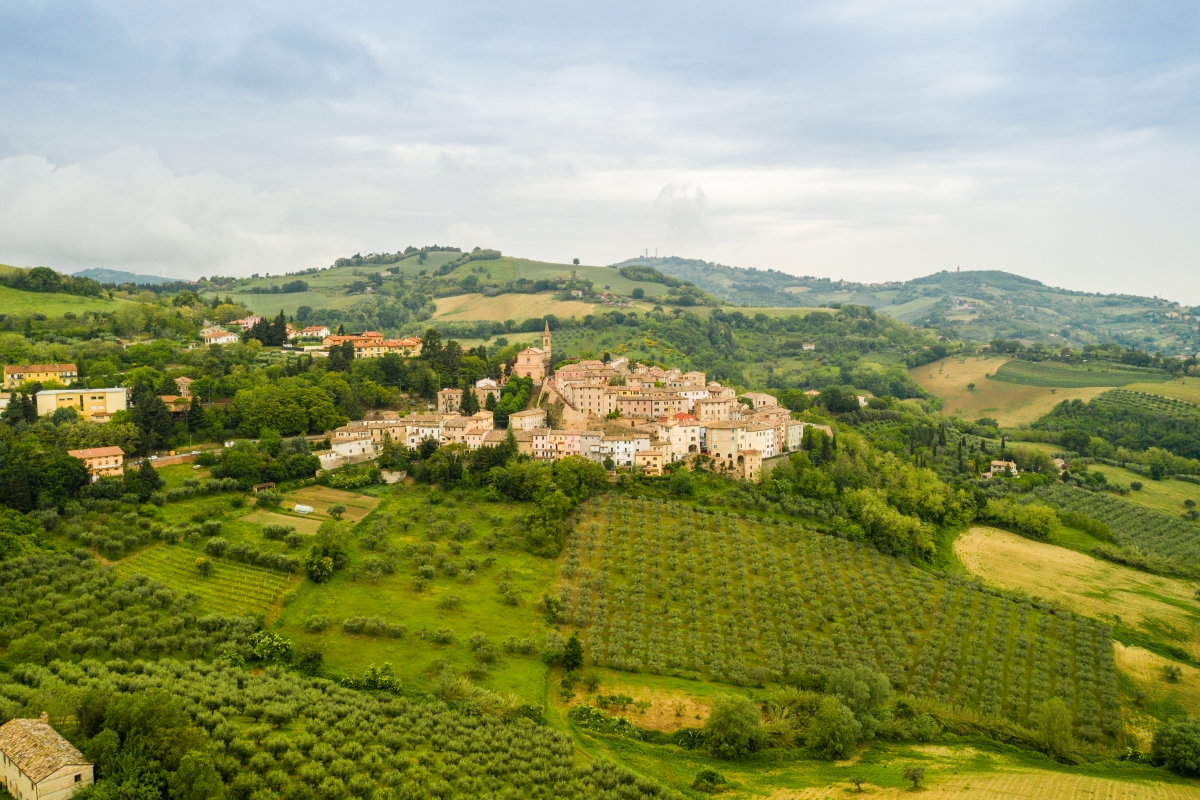Aerial view of the village of Cartoceto and the surrounding landscape - ENIT SpA