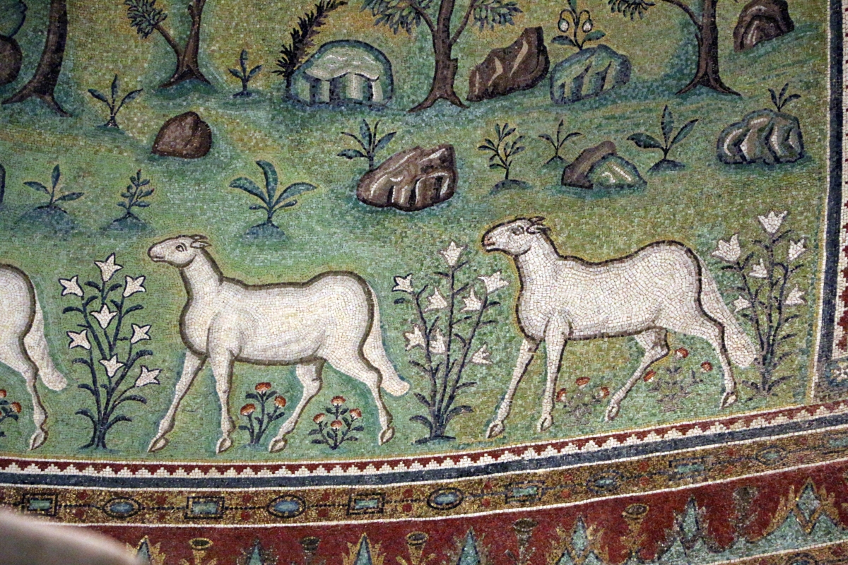 Sant'apollinare in classe, mosaici del catino, trasfigurazione simbolica, VI secolo, 14 agnelli come apostoli - Sailko