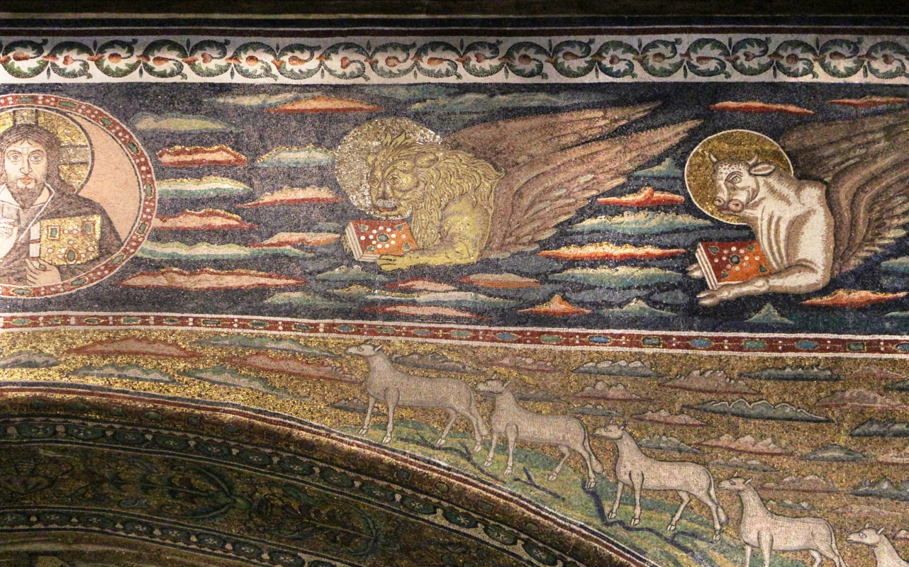 Sant'apollinare in classe, mosaici dell'arcone, cristo benedicente tra i simboli degli evangelisti (IX sec.) 05 marco - Sailko