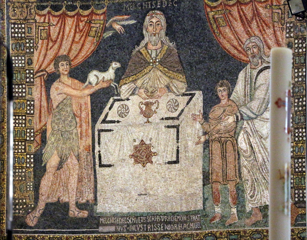Sant'apollinare in classe, mosaici del catino, sacrifici di abele, melchidesech e abramo, 650-700 ca. 03 - Sailko