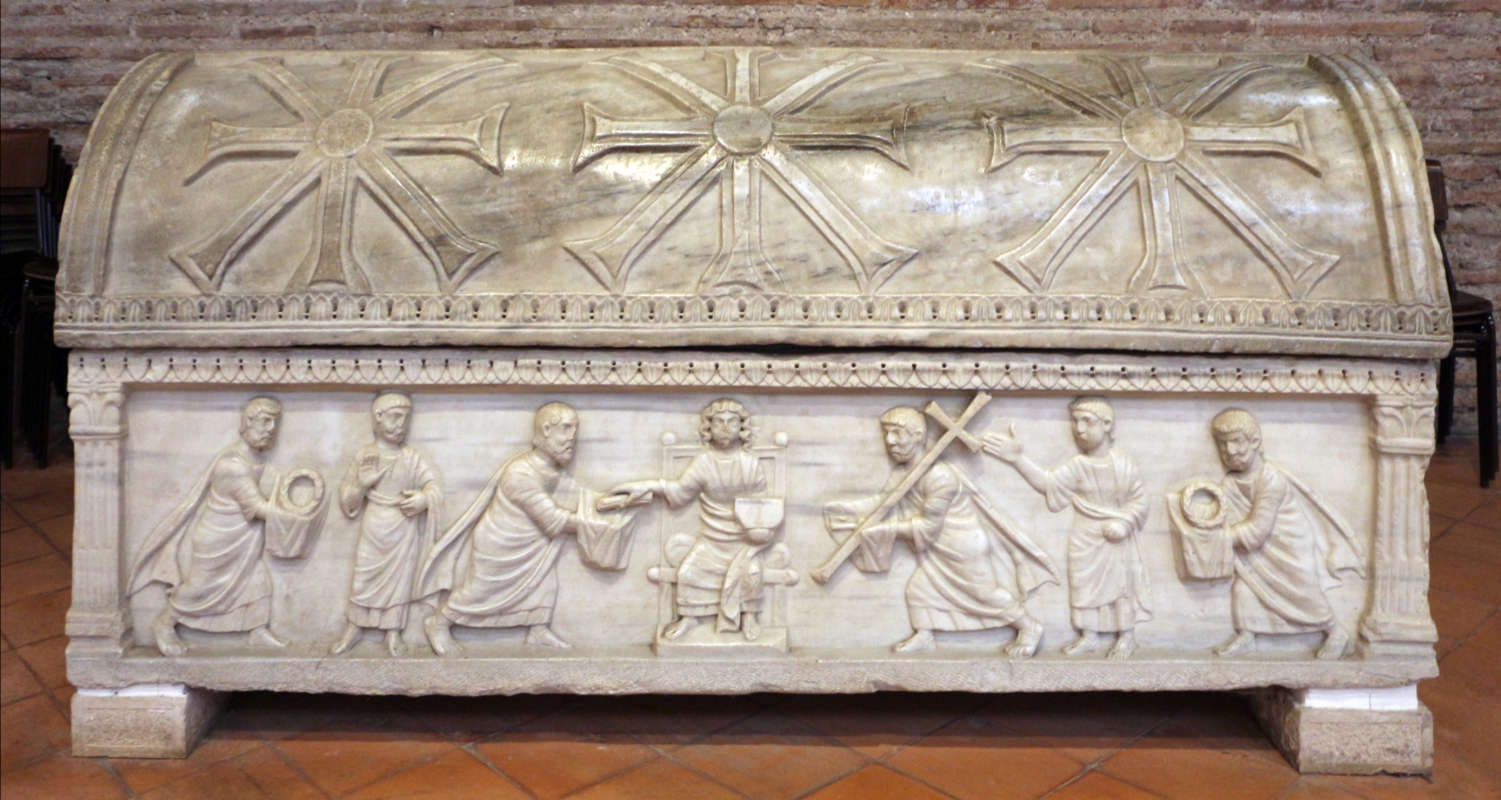Sant'apollinare in classe, interno, sarcofagi ravennati del V secolo ca. 05 gesù tra gli apostoli 1 - Sailko