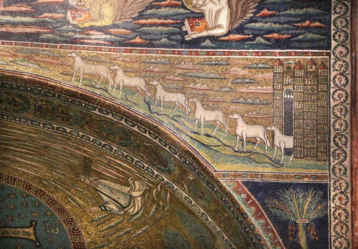 Sant'apollinare in classe, mosaici dell'arcone, 12 agnelli che escono da gerusalemme e betlemme (VII sec.) 11 - Sailko
