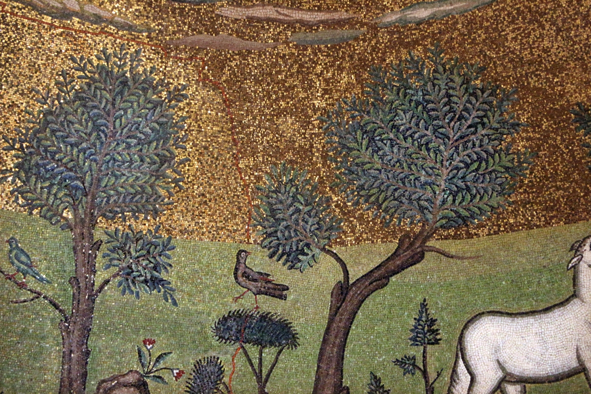 Sant'apollinare in classe, mosaici del catino, trasfigurazione simbolica, VI secolo, 08,1 alberi (con restauri) - Sailko