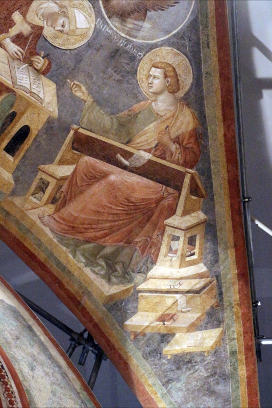 Pietro da rimini e bottega, affreschi dalla chiesa di s. chiara a ravenna, 1310-20 ca., volta con evangelisti e dottori, giovanni - Sailko