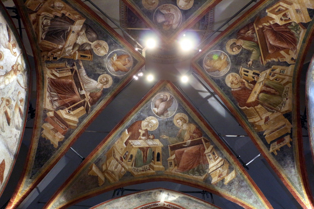 Pietro da rimini e bottega, affreschi dalla chiesa di s. chiara a ravenna, 1310-20 ca., volta con evangelisti e dottori 01 - Sailko