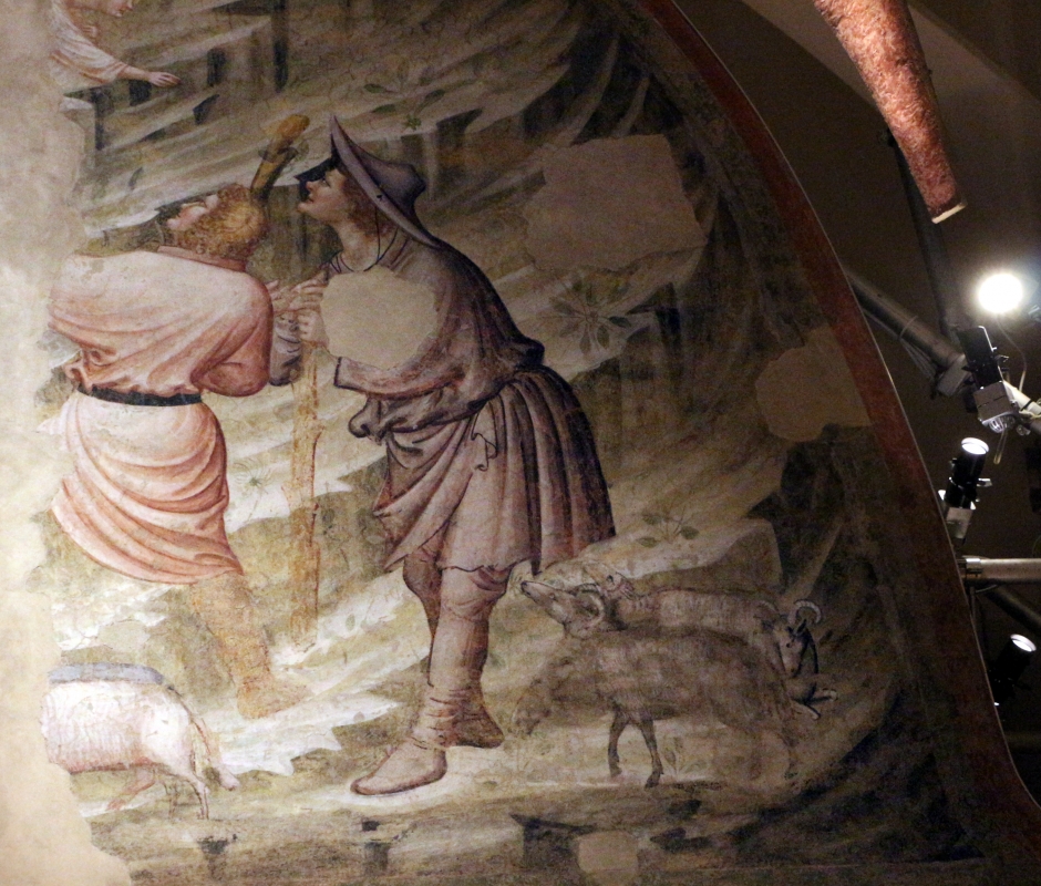 Pietro da rimini e bottega, affreschi dalla chiesa di s. chiara a ravenna, 1310-20 ca., natività e annuncio ai pastori 06 - Sailko