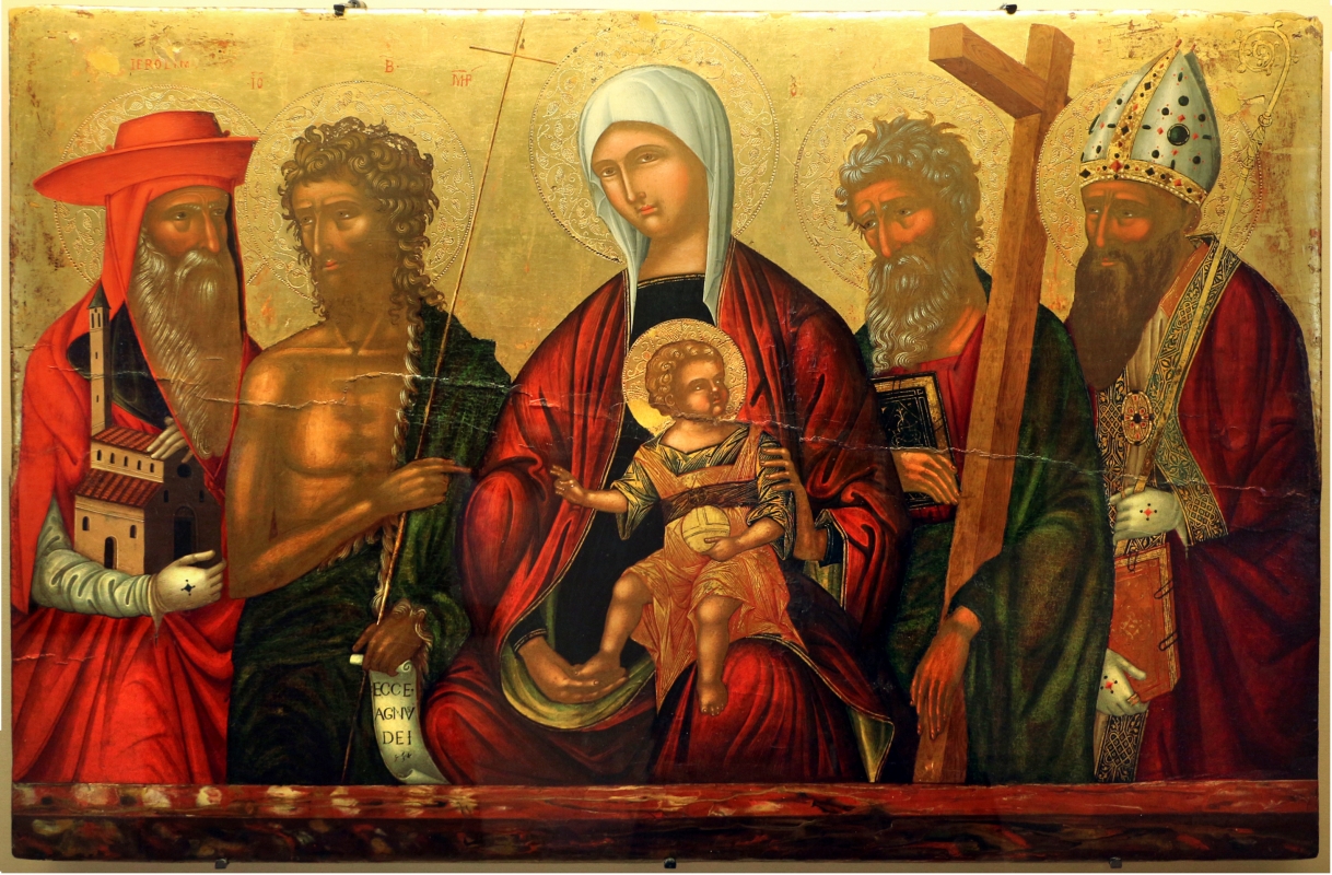 Ioannis parmeniates, madonna col bambino tra i ss. girolamo, g. battista, andrea e agostino, creta 1525 ca - Sailko