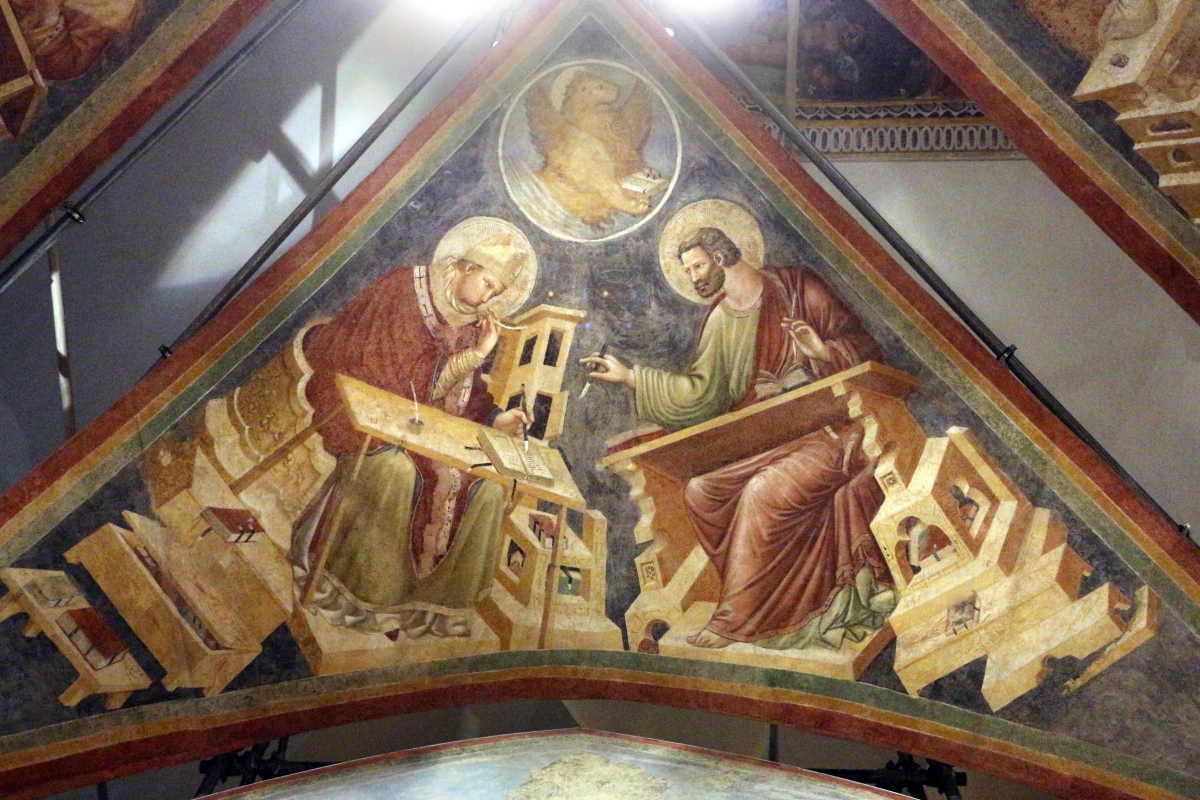 Pietro da rimini e bottega, affreschi dalla chiesa di s. chiara a ravenna, 1310-20 ca., volta con evangelisti e dottori, ambrogio e marco - Sailko