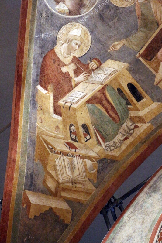 Pietro da rimini e bottega, affreschi dalla chiesa di s. chiara a ravenna, 1310-20 ca., volta con evangelisti e dottori, agostino - Sailko