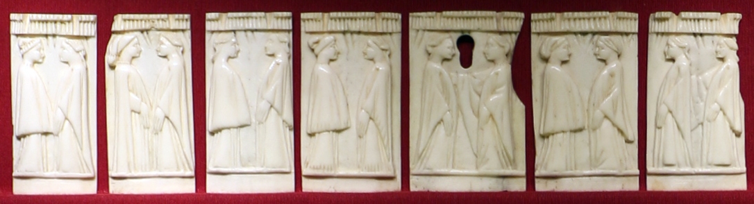 Italia del nord, lastrine di cofanetto con coppie, 1400-1450 ca - Sailko