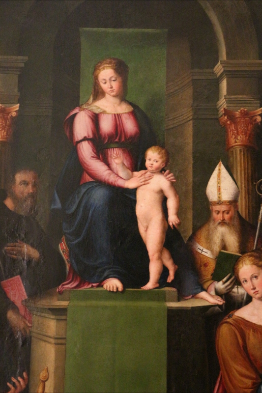Luca longhi, madonna in trono col bambino tra i ss. benedetto, paolo, apollinare e barbara 02 - Sailko