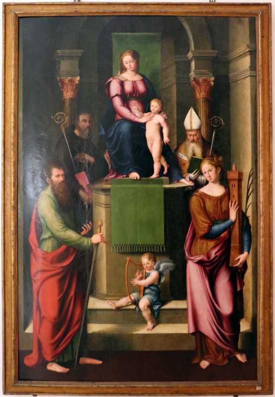 Luca longhi, madonna in trono col bambino tra i ss. benedetto, paolo, apollinare e barbara 01 - Sailko