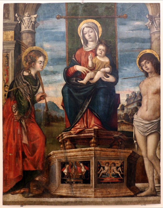 Baldassarre carrari, madonna col bambino in trono tra una santa martire e s. sebastiano, da cervia 01 - Sailko