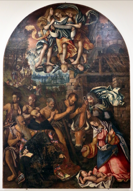 Francesco zaganelli da cotignola, adorazione dei pastori coi ss. bonaventura e girolamo, 1520-30 ca. 01 - Sailko