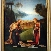 Lorenzo costa, adorazione del bambino con arrivo dei magi, 1503-06, da ss. gervasio e protasio, 01 - Sailko