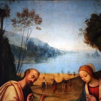 Lorenzo costa, adorazione del bambino con arrivo dei magi, 1503-06, da ss. gervasio e protasio, 02 - Sailko