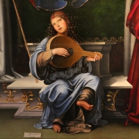 Francesco francia, madonna in trono e santi, 1490 ca., da s.m. della misericordia, 04 angelo musicante - Sailko - Bologna (BO)