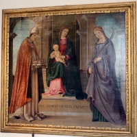 Lorenzo costa, madonna in trono tra i ss. petronio e tecla, 1496 - Sailko