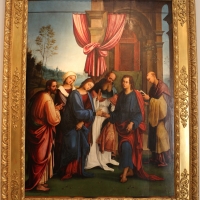 Lorenzo costa, sposalizio della vergine tra i ss. gioacchino, anna e un frate francescano, 1505, dall'annunziata 01 - Sailko