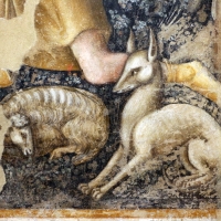 Vitale da bologna, annunciazione, natività, sogno di maria e guarigione miracolosa, 1340-45 ca., da oratorio di mezzaratta 09 cane - Sailko