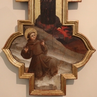 Giovanni da modena, croce sagomata col padre eterno, maria dolente e i ss. giovanni e francesco, 1415 ca, da s. francesco 07 - Sailko
