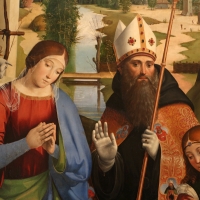 Francesco francia, adorazione del bambino con santi alla presenza di anton galeazzo e alessandro bentivoglio, 1498-99, da s.m. della misericordia 05 - Sailko - Bologna (BO)