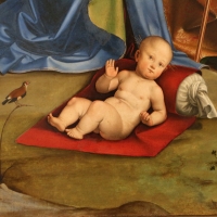 Francesco francia, adorazione del bambino con santi alla presenza di anton galeazzo e alessandro bentivoglio, 1498-99, da s.m. della misericordia 06 - Sailko - Bologna (BO)