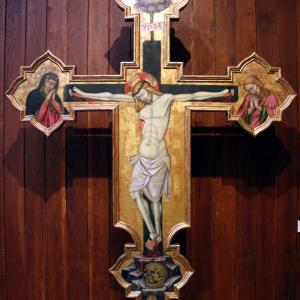 Giovanni Martorelli (?), Croce sagomata col Pellicano, la Madonna e i santi Giovanni e Cristina, 1450 circa 01 - Mongolo1984