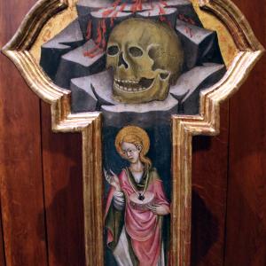 Giovanni Martorelli (?), Croce sagomata col Pellicano, la Madonna e i santi Giovanni e Cristina, 1450 circa 02