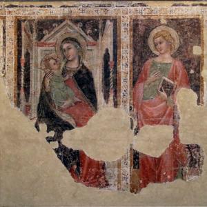 Allievo o seguace di Vitale da Bologna (Andrea de' Bruni?), Madonna in trono col Bambino e san Giovanni evangelista, 1360-1365 circa - Mongolo1984