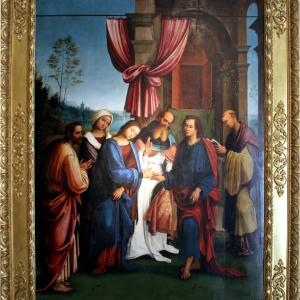 Lorenzo Costa, Sposalizio della Vergine tra i ss. Gioacchino, Anna e un frate francescano, 1505 - Mongolo1984