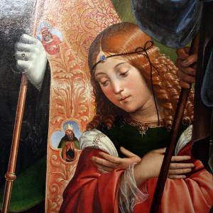 Francesco Raibolini detto il Francia, Il Bambino adorato dalla Vergine, dai santi e alla presenza di Anton Galeazzo e Alessandro Bentivoglio, (1498-99) 03 - Mongolo1984
