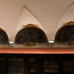 Imola, palazzo tozzoni, interno, biblioteca nell'appartamento al piano terra, lunette con storie della guerra di troia di giuseppe maria bartolini, 1690-1725 ca. 02 - Sailko