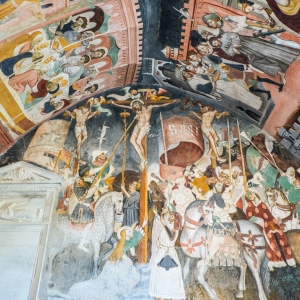 Crocifissione di Gesù Cristo, affresco del Quattrocento all'interno della chiesa del Castello della Manta - ENIT SpA