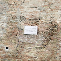 Cesena, rocca malatestiana, fossato, mura, lapide di renato seppa (rotta dal terremoto del 2012) - Sailko