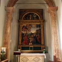 Marco palmezzano, immacolata coi ss. agostino, anselmo e stefano, e lunetta con resurrezione, 1509, 00 - Sailko - ForlÃ¬ (FC)