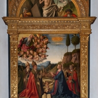 Marco palmezzano, immacolata coi ss. agostino, anselmo e stefano, e lunetta con resurrezione, 1509, 01,0 - Sailko - ForlÃ¬ (FC)